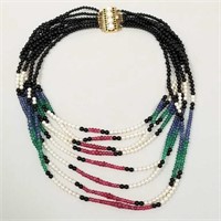 8 strand gemstone bead necklace with 14K gold