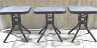 3 Patio Side Tables, Metal Base w/ Glass Top