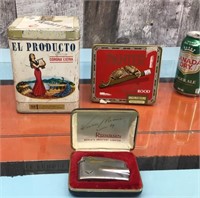 Vtg. tobacco tins & Ronson lighter