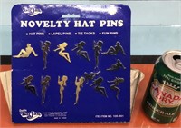 Vtg. Novelty Hat Pins w/ display