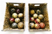Two Baskets with Decorative Orbs