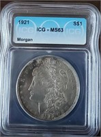 1921 Morgan Silver Dollar ICG-MS63