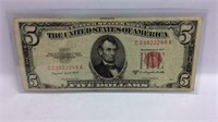 1953-B Red Seal Five Dollar Bill