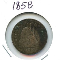 1858 Seated Liberty Silver Quarter