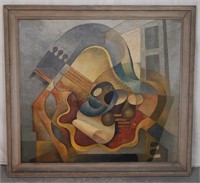 Large 1930s Cubist Oil on Canvas