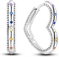 Round .34ct Coloful Gemstones Heart Hoop Earrings