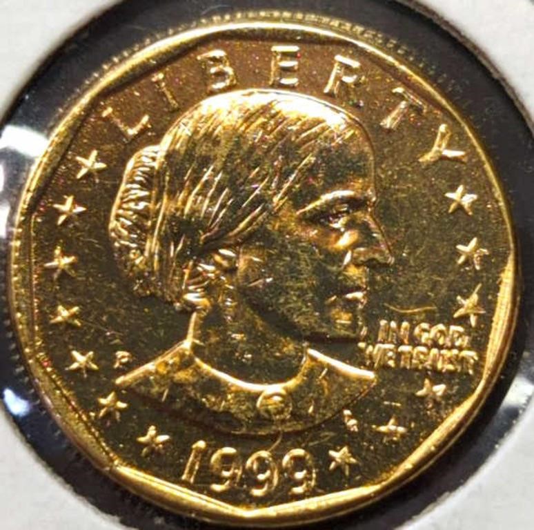24k gold-plated 1999 Susan b. Anthony dollar