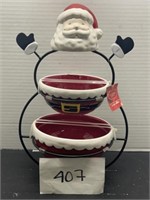 Santa 2-Tier Server Hand Painted Glass