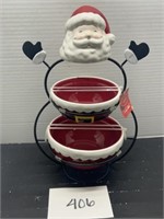 Santa 2-Tier Server Hand Painted Glass