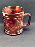Imperial Red Carnival Glass Bird Mug