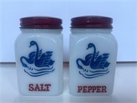 Vintage Milk Glass Swan Salt & Pepper Shakers