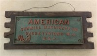 Cast American Sawmill Machinery No.3 Sign