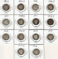 14 Barber Dimes - All Different Dates / Mint