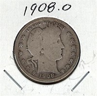 1908-O Barber Silver Quarter