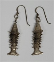 Vintage Sterling Silver Articulated Fish Earrings
