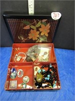 ASIAN JEWELRY BOX & CONTENTS