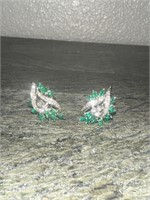Emerald & Diamond Earrings 10K Gold Appraised