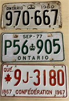 1960/ 1977 Ontario and 1967 Quebec plates