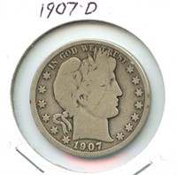 1907-D Barber Silver Half Dollar