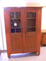 Red Painted 2-Door Pantry Cupboard w/ Glass &