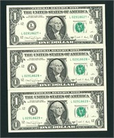 (3 CONSEC - STAR) $1 1988 Federal Reserve Note