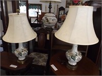 (2) Porcelain Lamps -- Leaf Design -- 28" Tall