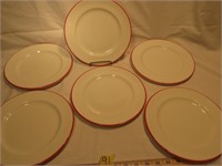 6 Royal Doulton - 9" Red Trim Plates, Great Cond