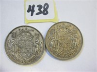 1951 & 1952 Canadian Silver Fifty Cents Coins