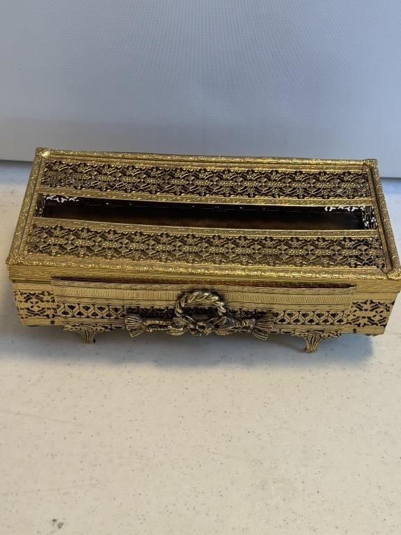 Vintage unique gold tone tissue box stand