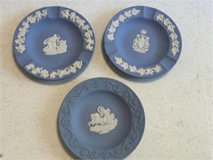 3- Wedgewood Blue Jasperware Plate and ashtrays