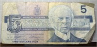 1986 Canadian $5 bank note