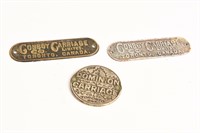 GROUPING 3 VINTAGE TORONTO CANADA CARRIAGE TAGS