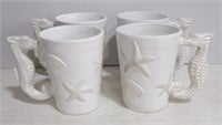 Set of 4 Pier One Seahorse Handled Seashell Cups