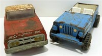 2 Vintage Tonka Pressed Steel Toys - Truck & Jeep