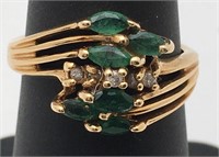 10k Gold & Diamond Ring With Green Stones
