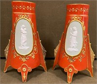 Antique Bohemian Neoclassical Cameo Vases