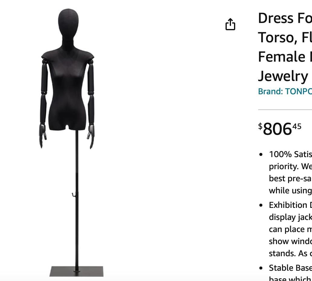 Dress Form Female Bust Mannequin Torso,