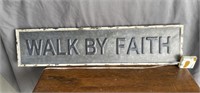 Metal "Walk by Faith" Home Decor Sign 28"