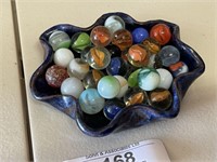 Handmade Potter Dish and Vintage Marbles