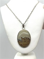 Sterling Silver Picture Jasper Pendant Necklace