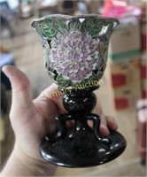 VINTAGE GLASS CANDLE STAND - ENAMEL DECORATED
