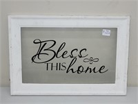 BLESS THIS HOME GLASS & WOOD PLAQUE 15" X 10.25"