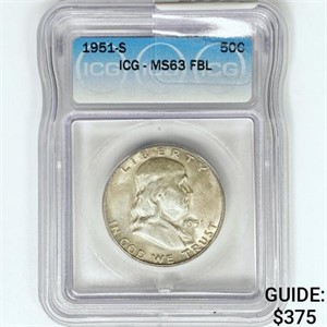 1951-S Franklin Half Dollar ICG MS63 FBL