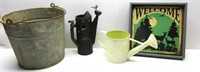 Garden Items,Tin Bucket,Wood Pitcher,Water Can