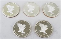 5 1982 One Troy Ounce Fine Silver Eagles.
