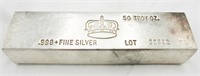 50 troy oz MG CCM Crown mark .999 fine silver bar