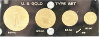 4 coin US Gold type set, 1924 $20 St. Gaudens