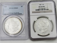 2 Morgan dollars ***1887 S MS64 & 1881 MS63