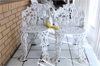 Pr. Vtg. Fancy White Cast Iron Grape Leaf Chairs