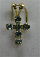 10K Gold Blue Topaz Cross Pendant